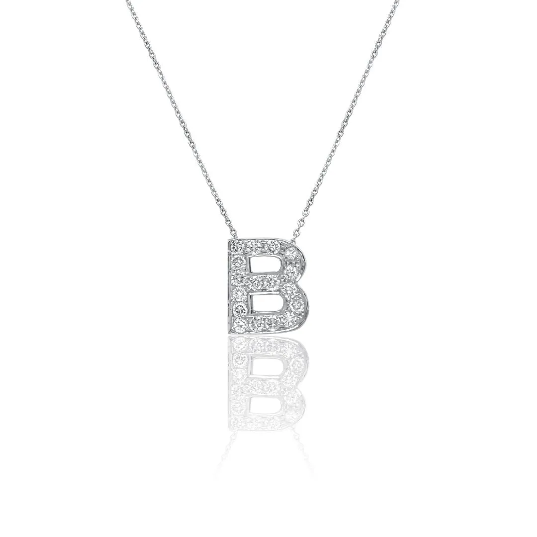 0.11 Carat Round Diamond Initial "B" Necklace 10K White Gold