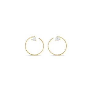 14k Pearl Front Facing Threader Hoops