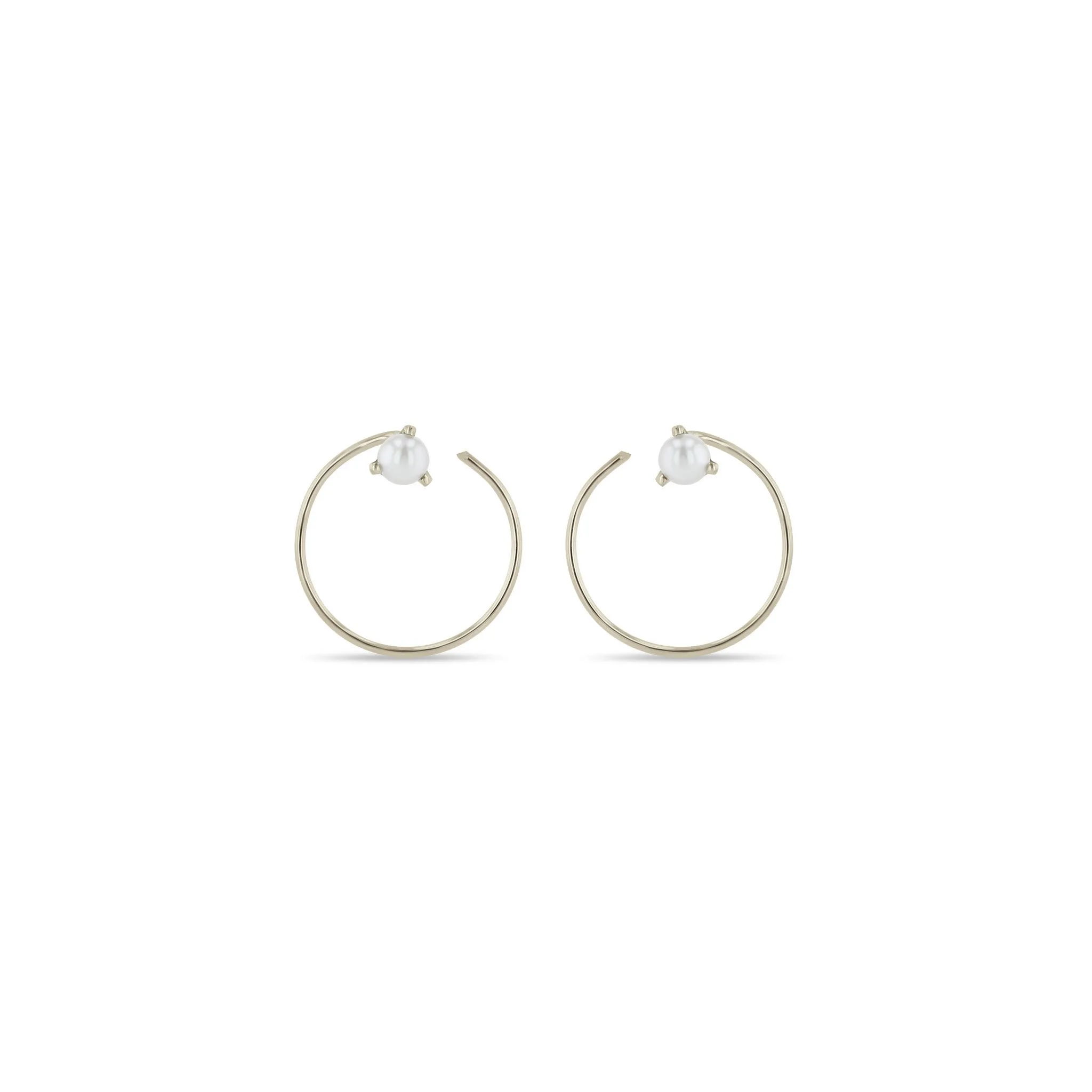 14k Pearl Front Facing Threader Hoops