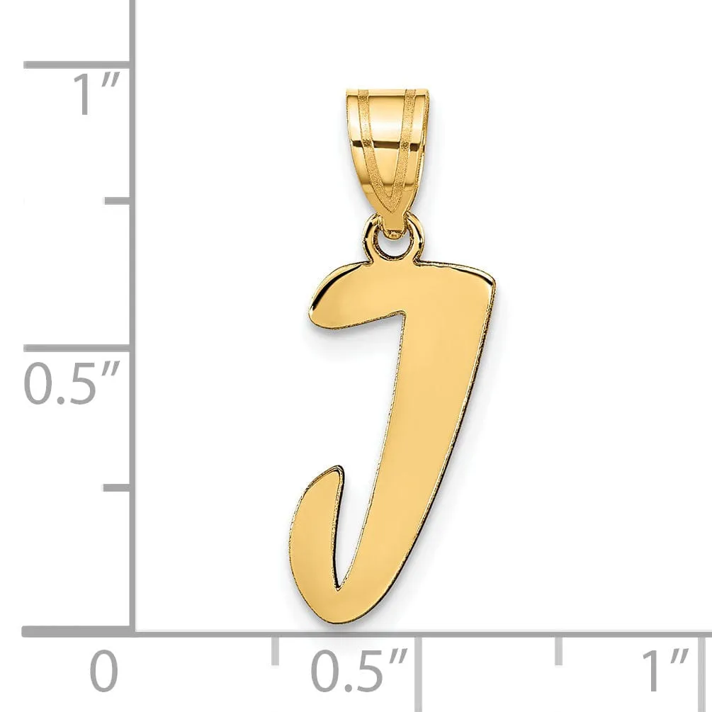 14k Yellow Gold Polished Finish Script Design Letter J Initial Pendant