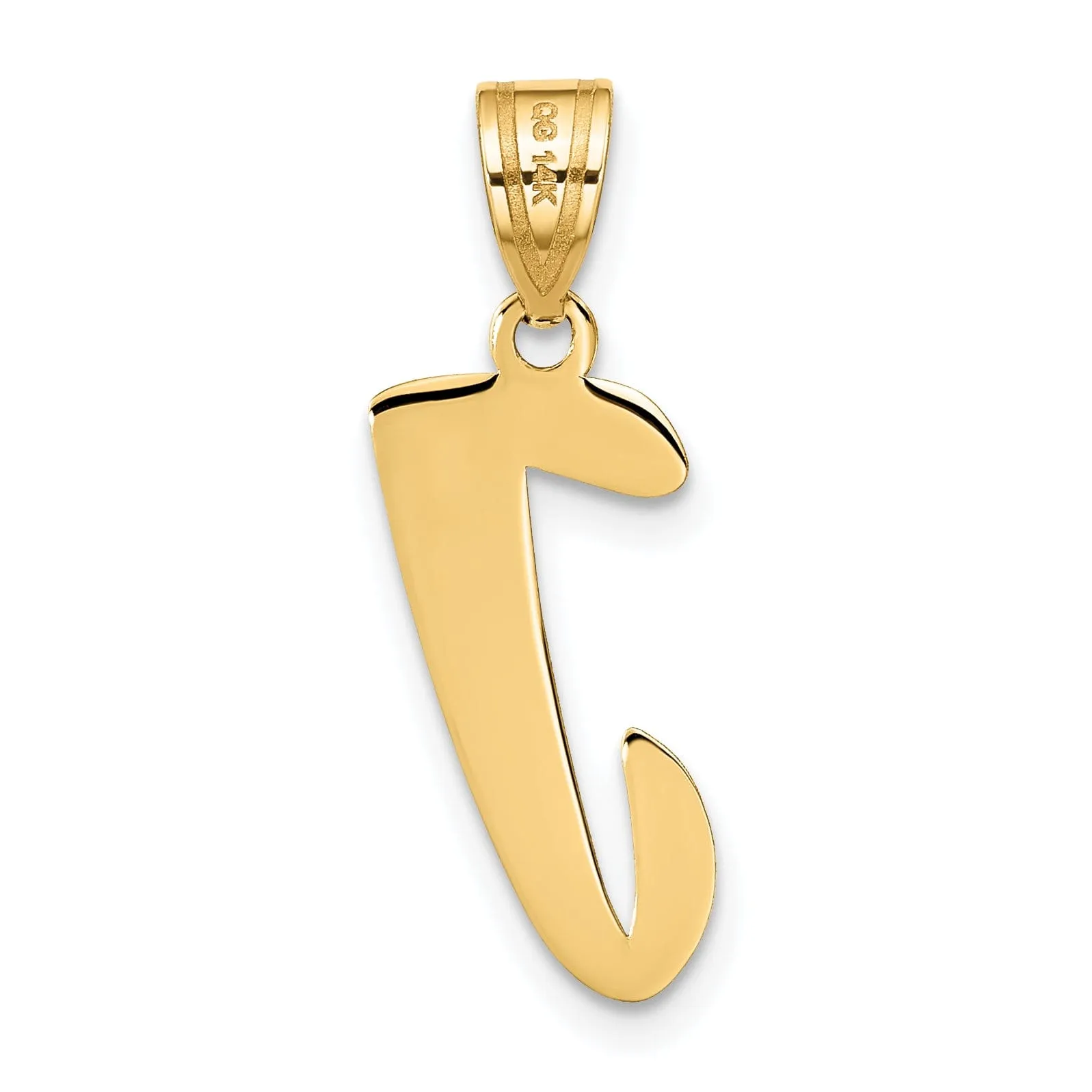 14k Yellow Gold Polished Finish Script Design Letter J Initial Pendant