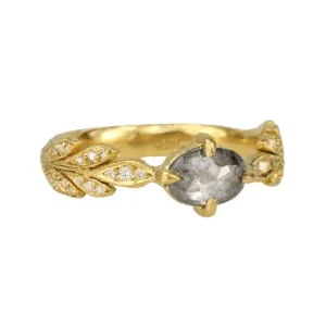 22K Gold Leafside Ring with Grey Rosecut Diamond Center