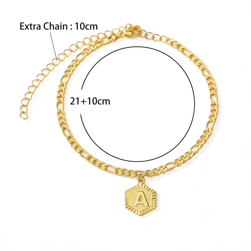A-Z Initial Letter Anklets For Women Stainless Steel Anklet  21cm   10cm Figaro Chain Summer Beach Accessories Jewelry Gift