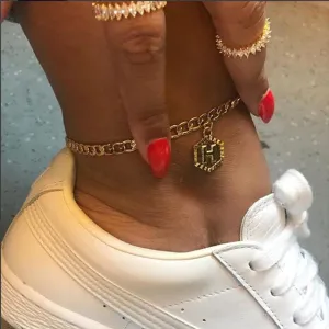 A-Z Initial Letter Anklets For Women Stainless Steel Anklet  21cm   10cm Figaro Chain Summer Beach Accessories Jewelry Gift