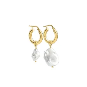 Asymmetrical Pearl Hoop Earrings