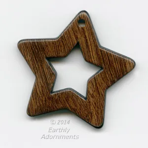 b6-212-Vintage black plastic 5 pointed star pendant with wood