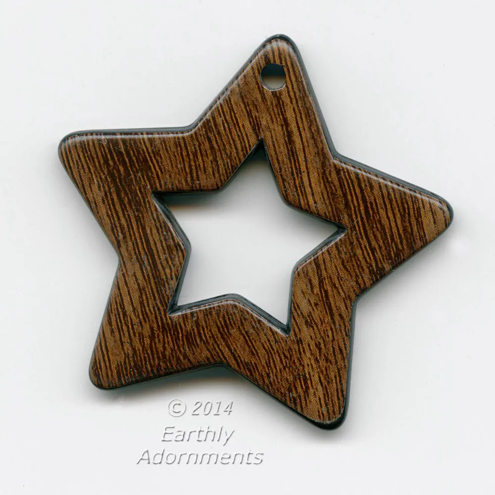 b6-212-Vintage black plastic 5 pointed star pendant with wood
