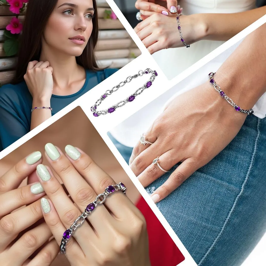 Birthstone Bracelets for Women - Charm Bracelet Adjustable Engagement Anniversary Wedding Promise Gemstone Jewelry Birthday Gifts - 7.5 Inches