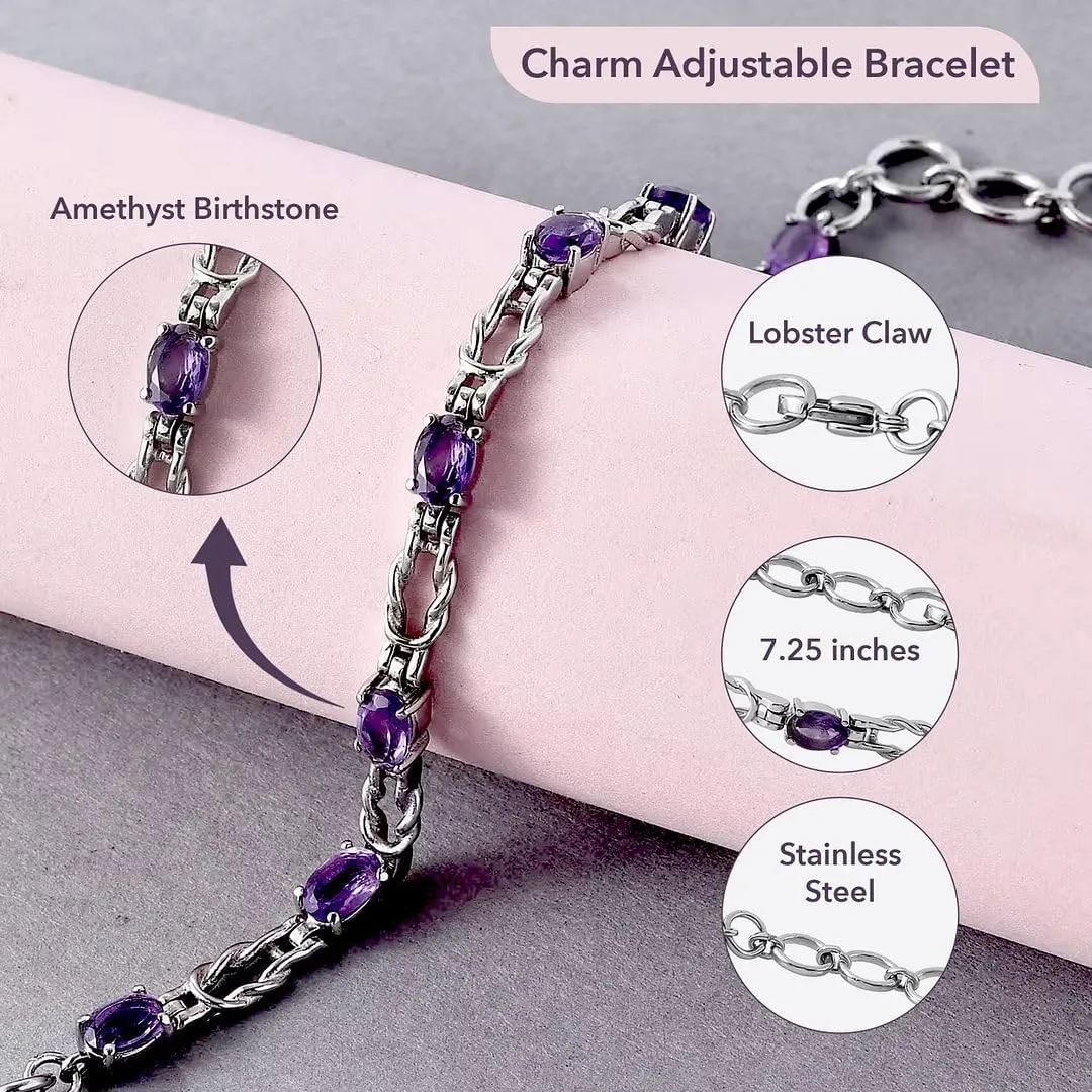 Birthstone Bracelets for Women - Charm Bracelet Adjustable Engagement Anniversary Wedding Promise Gemstone Jewelry Birthday Gifts - 7.5 Inches