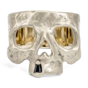 Black Snaggletooth Skull Ring in White - Made to Order