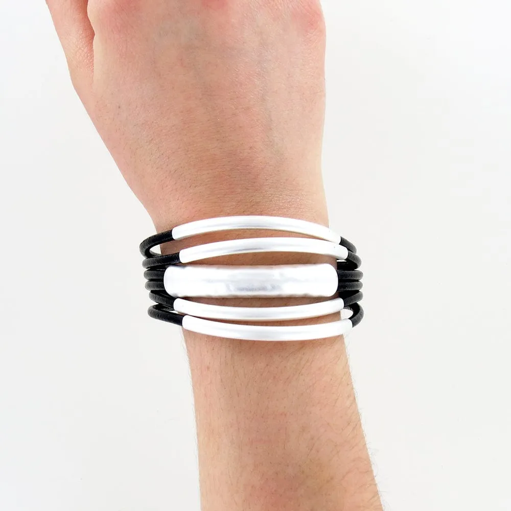 BLACK TUBE MATTE SILVER BRACELET