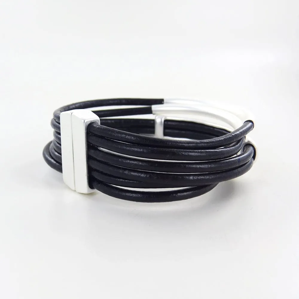 BLACK TUBE MATTE SILVER BRACELET