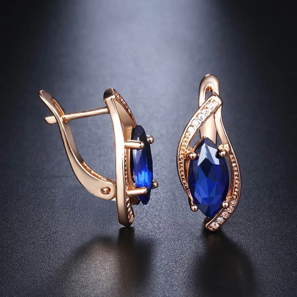 Blue Teardrop CZ Stone Stud Earrings with Vintage Charm