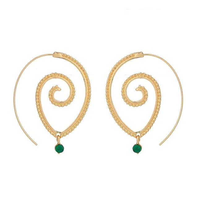 Bohemian Round Spiral Drop Earrings