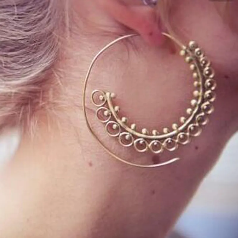 Bohemian Round Spiral Drop Earrings