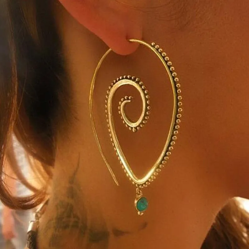 Bohemian Round Spiral Drop Earrings