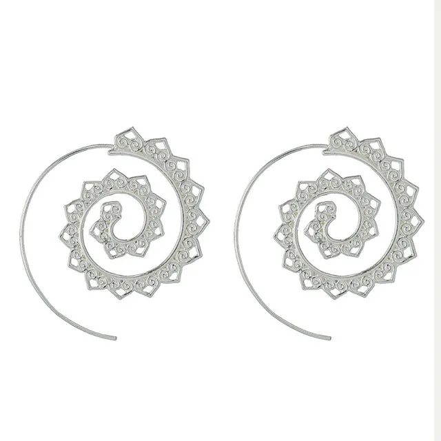 Bohemian Round Spiral Drop Earrings