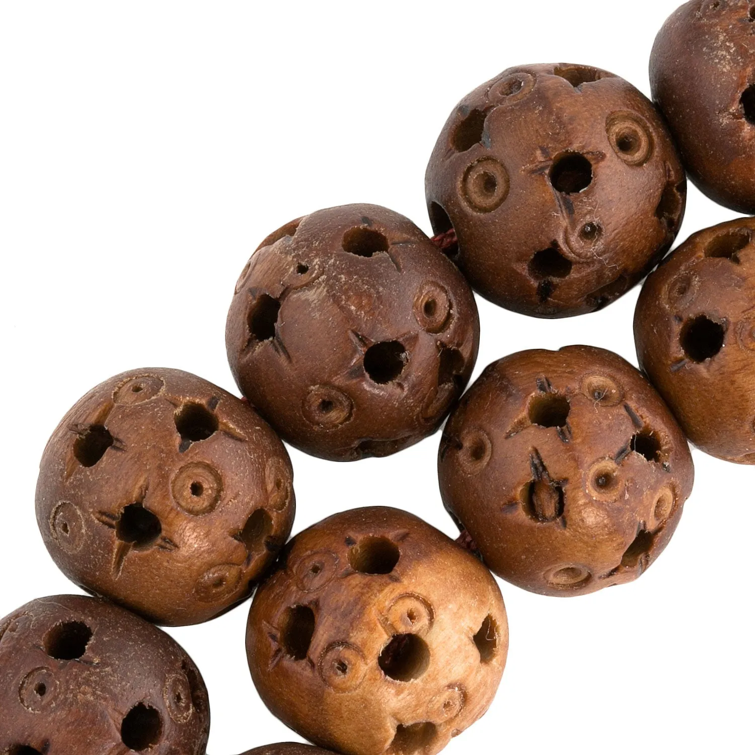 Chinese hollow carved and pierced wood beads, traditional Cantonese design, 10mm Pkg of 6. b7-wo260