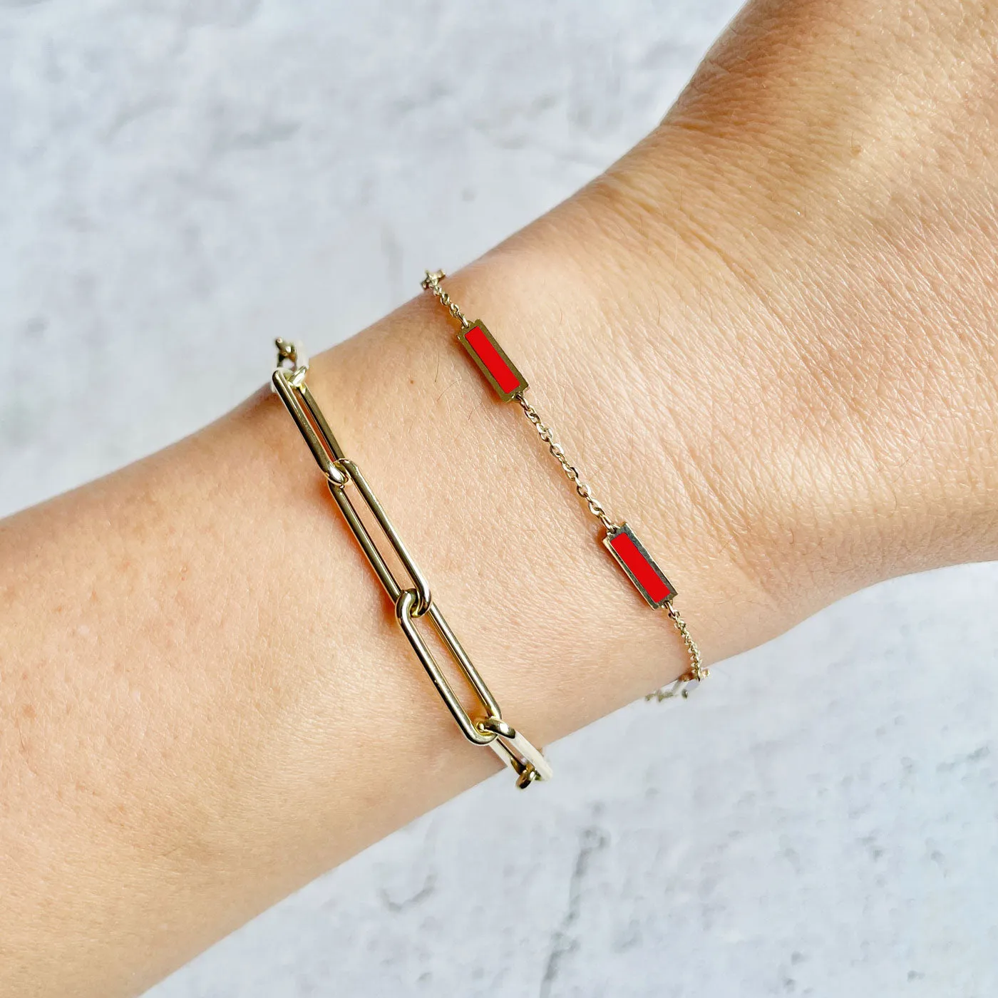 Coral Bar Chain Bracelet