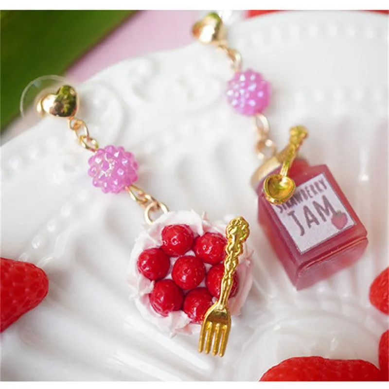 Creative Miniature Food Play Asymmetrical Silver Earrings