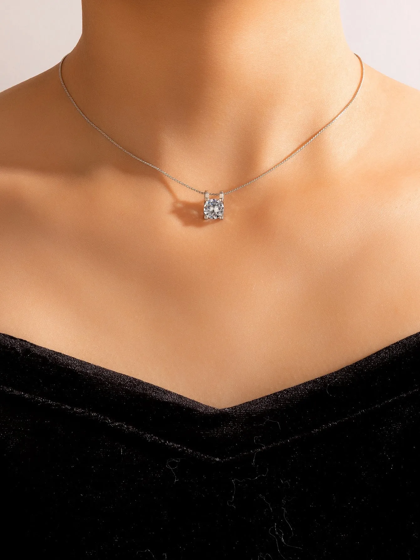 Cubic Zirconia Round Charm Necklace