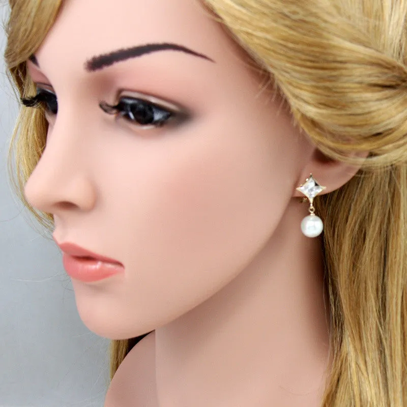 Cubic Zirconia Women Clip Earrings Gold Pearl Jewelry Clip Earrings without Piercing No Hole Ear Clips for Girls