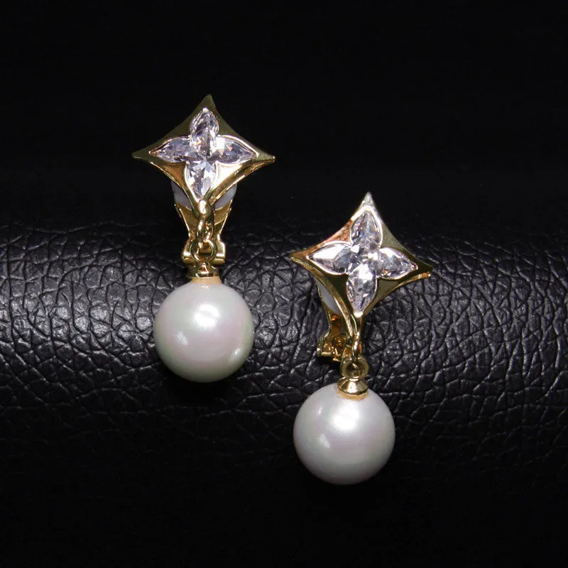 Cubic Zirconia Women Clip Earrings Gold Pearl Jewelry Clip Earrings without Piercing No Hole Ear Clips for Girls