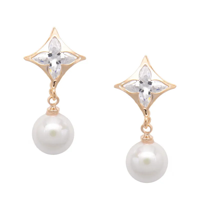 Cubic Zirconia Women Clip Earrings Gold Pearl Jewelry Clip Earrings without Piercing No Hole Ear Clips for Girls