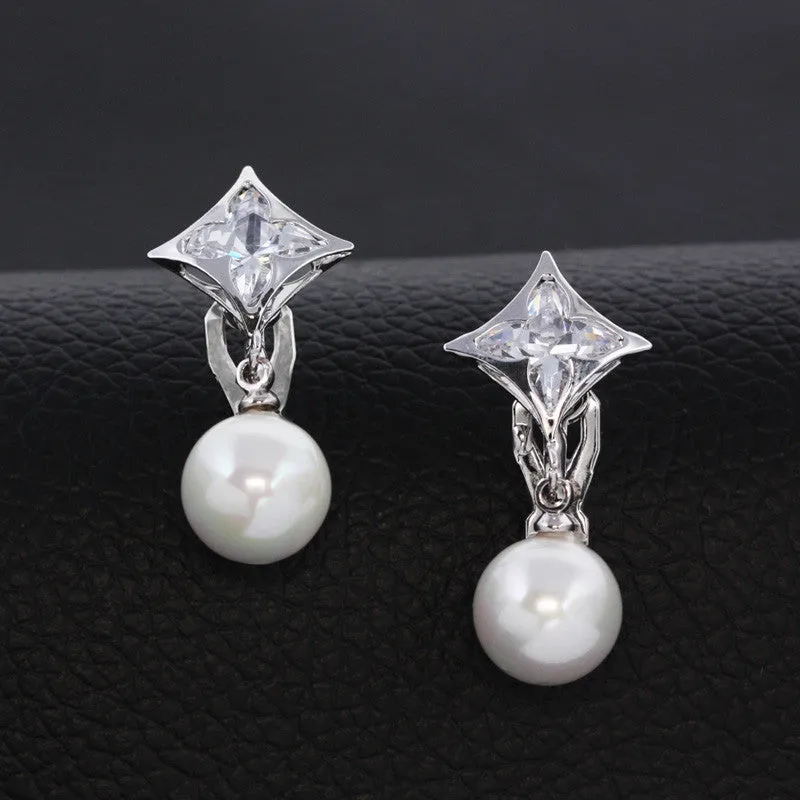 Cubic Zirconia Women Clip Earrings Gold Pearl Jewelry Clip Earrings without Piercing No Hole Ear Clips for Girls