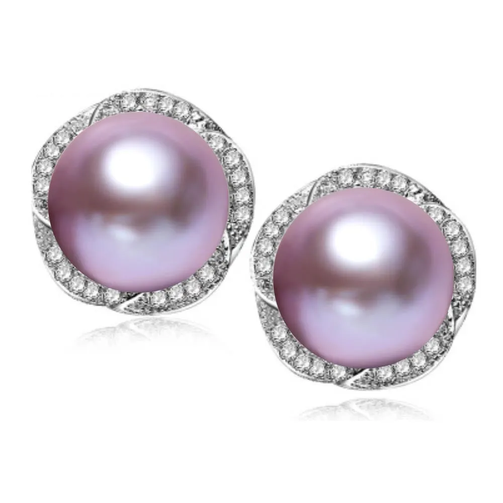 CZ stud earrings fashion natural pearl jewelry for women high quality 18k white gold plated women earrings