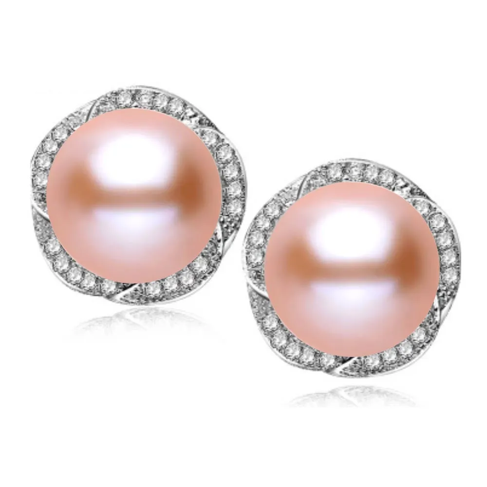 CZ stud earrings fashion natural pearl jewelry for women high quality 18k white gold plated women earrings