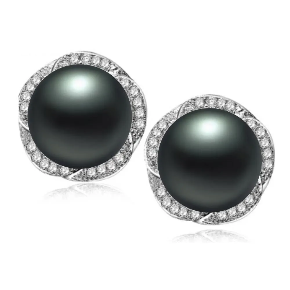 CZ stud earrings fashion natural pearl jewelry for women high quality 18k white gold plated women earrings