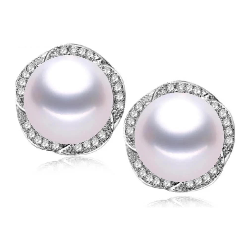 CZ stud earrings fashion natural pearl jewelry for women high quality 18k white gold plated women earrings
