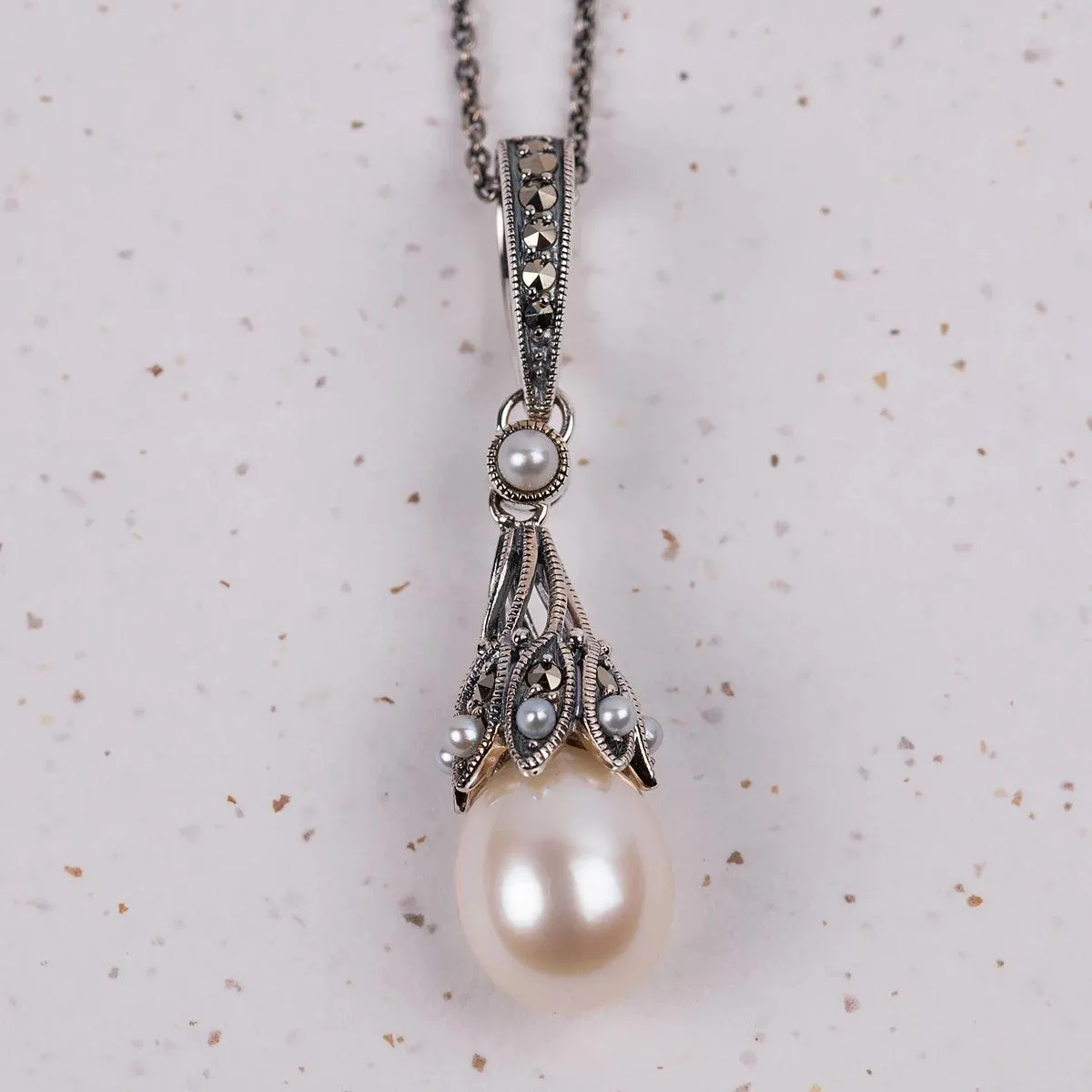 Dashwood Silver, Freshwater Pearl and Marcasite Necklace