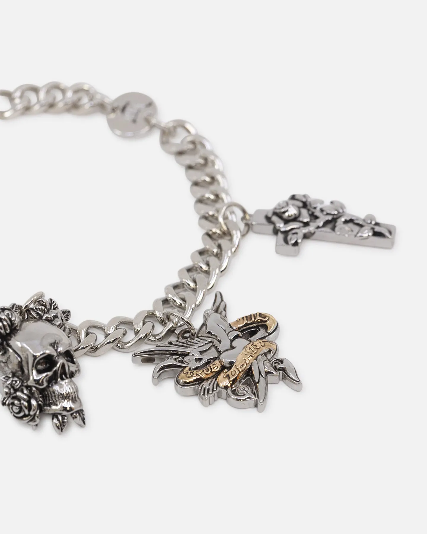 Ed Hardy Multi Charm Cuban Chain Bracelet Silver