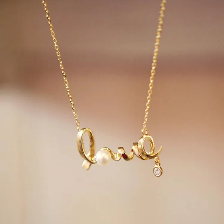 Fashionable Temperament Pearl Pendant Letter Love