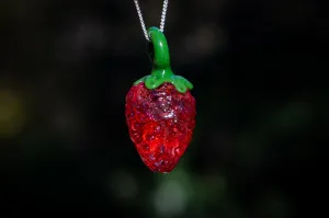 Glass Strawberry Pendant with Cremation Ash