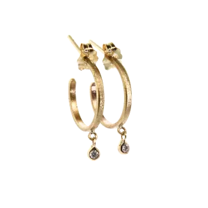 Gold & Diamond Bezel set Matte Hoops