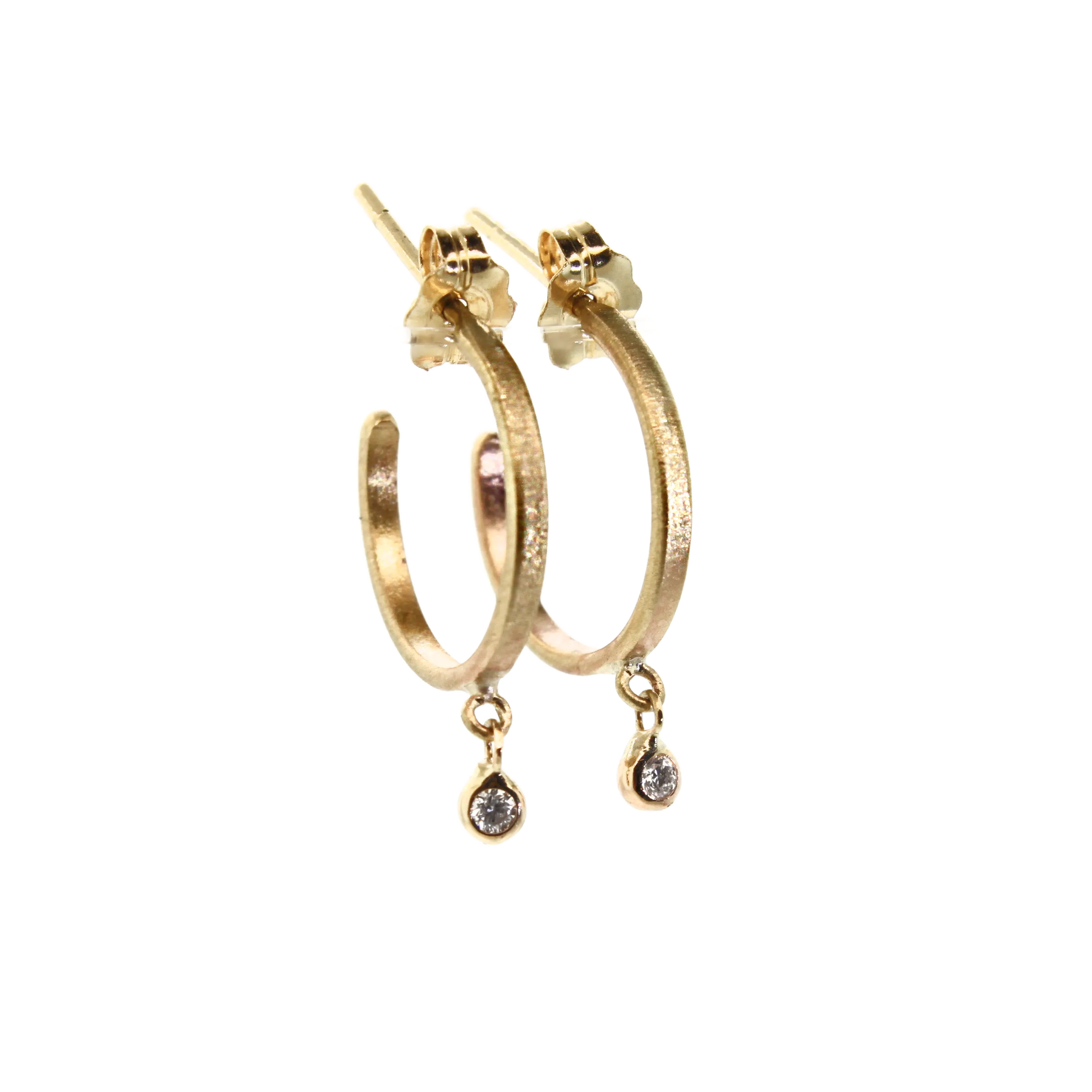 Gold & Diamond Bezel set Matte Hoops