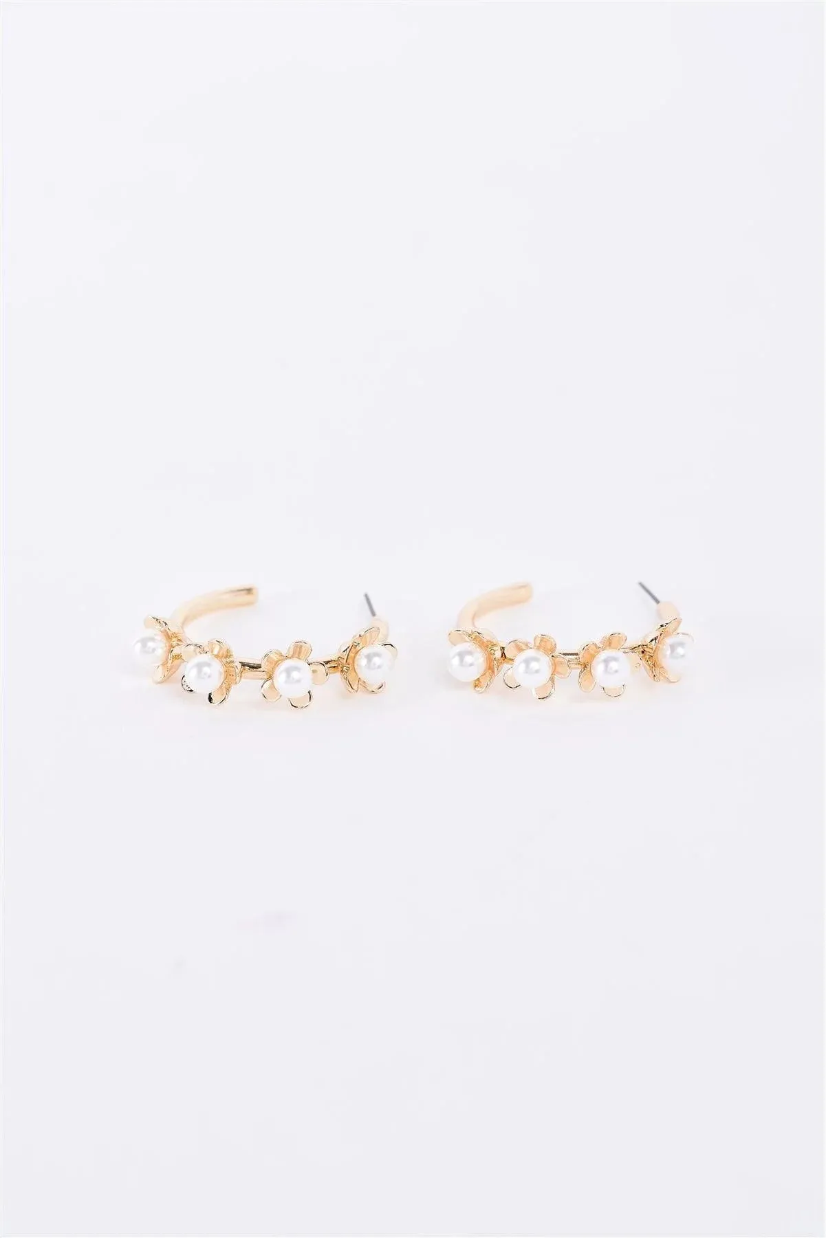 Gold & Pearl Flower Hoop Earrings