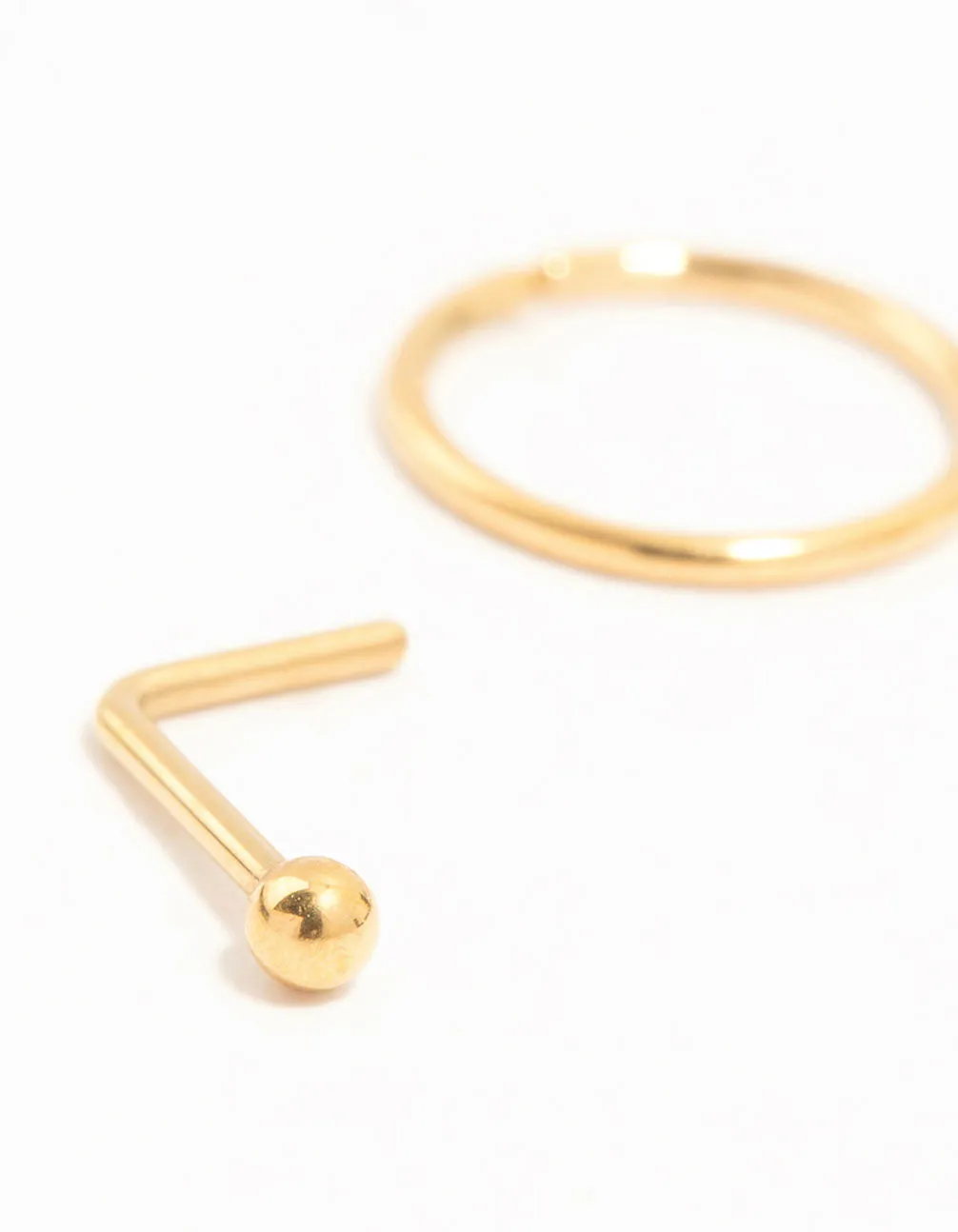 Gold Plated Titanium Diamante Nose Stud & Twisted Ring 4-Pack