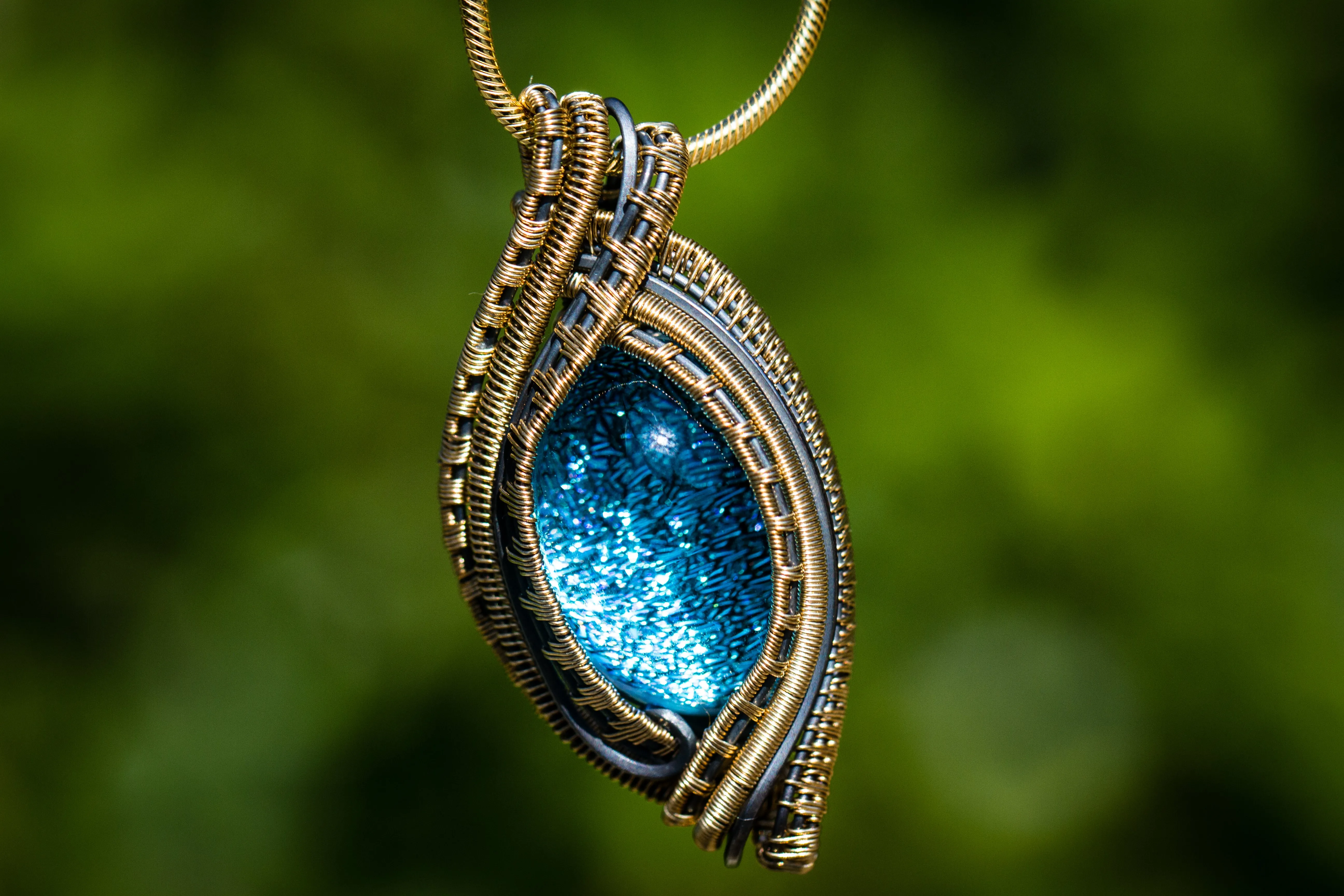 Golden Madison Sterling Silver & Gold Dichroic Glass Pendant with Cremation Ash