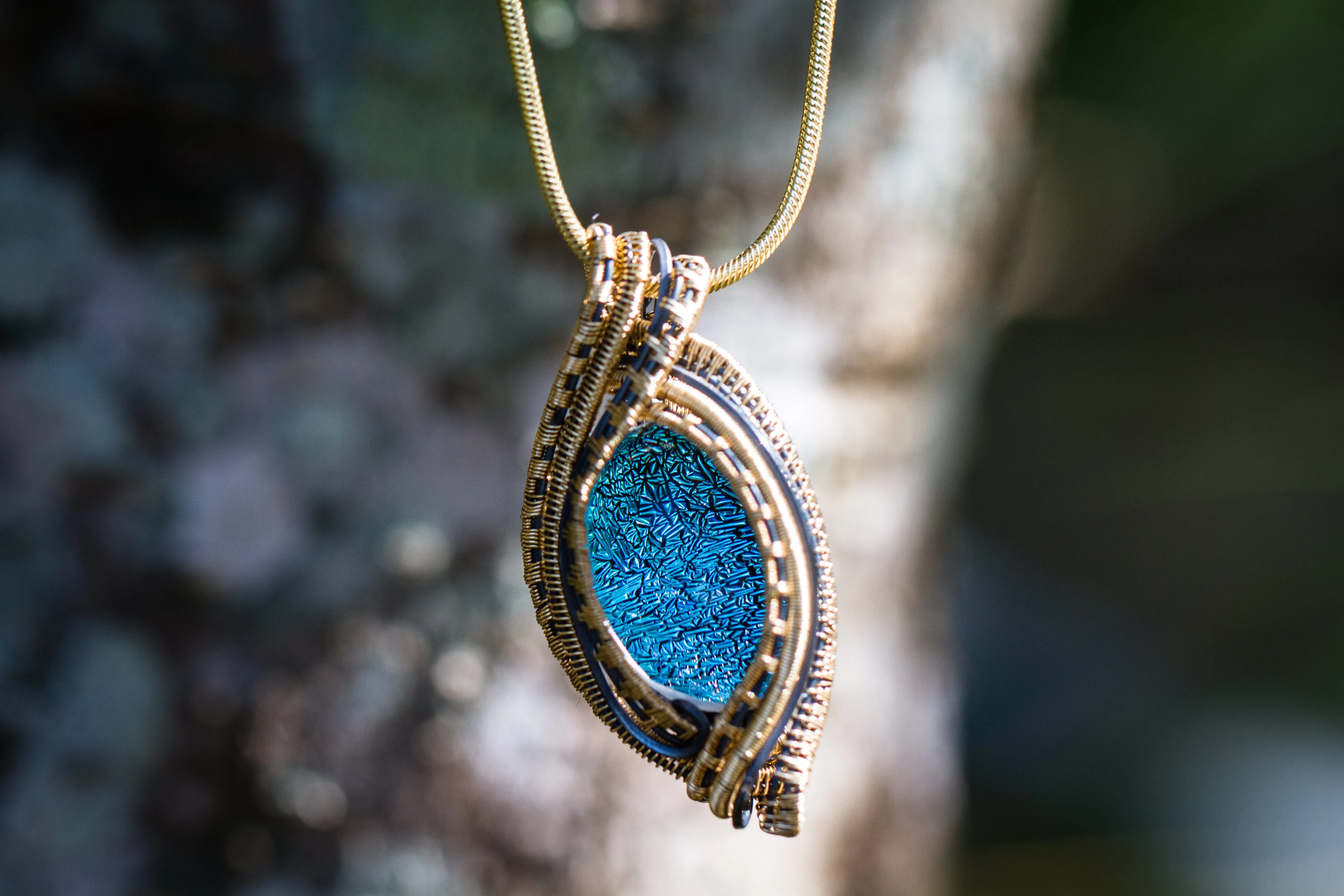 Golden Madison Sterling Silver & Gold Dichroic Glass Pendant with Cremation Ash