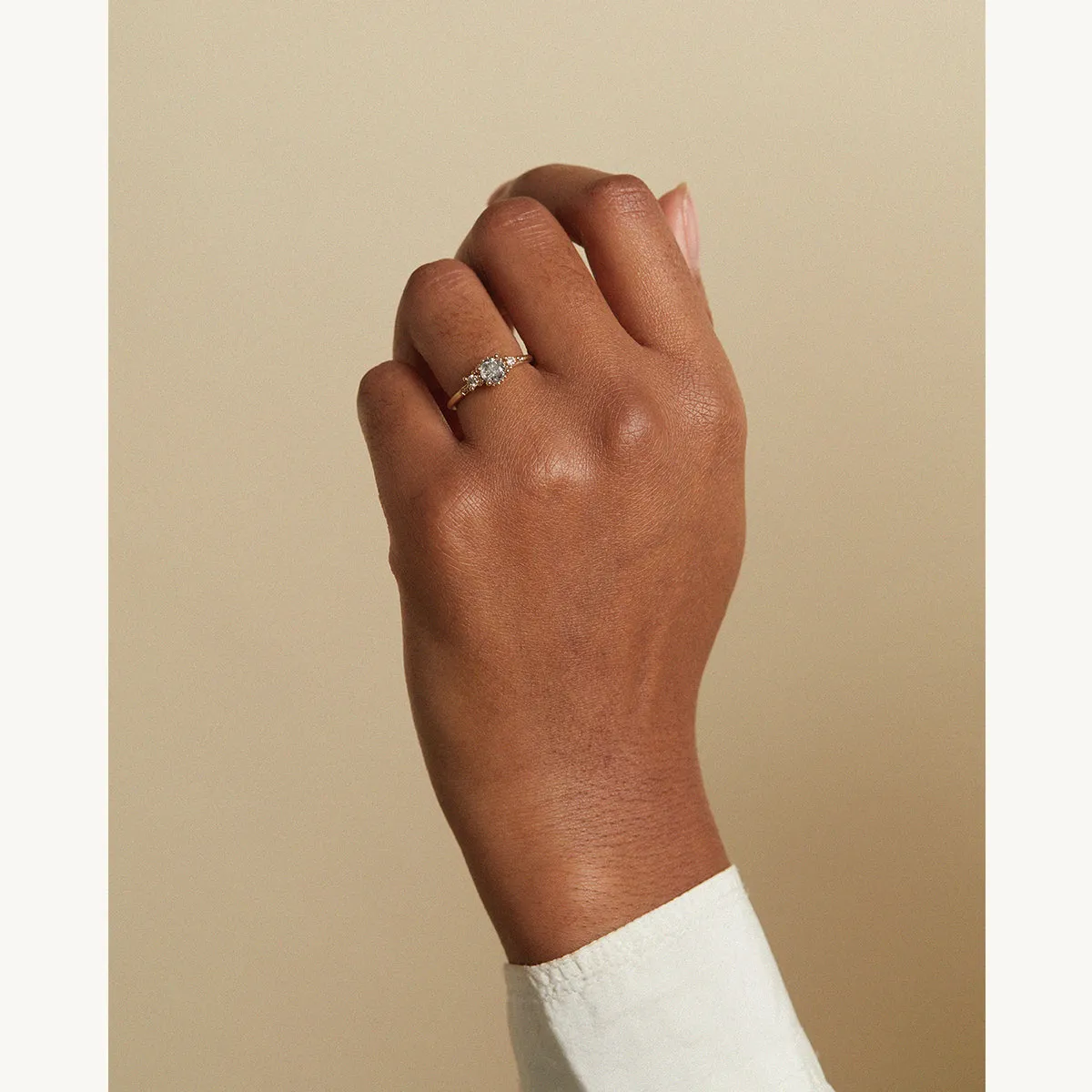Grey Diamond Beaded Solitaire Ring