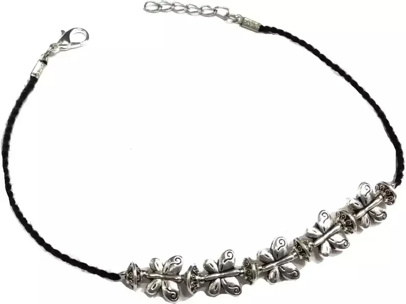 Gurjari Jewellers 5 Metal buterfly Beads Thread Anklet Cotton Dori Anklet Cotton Dori Anklet