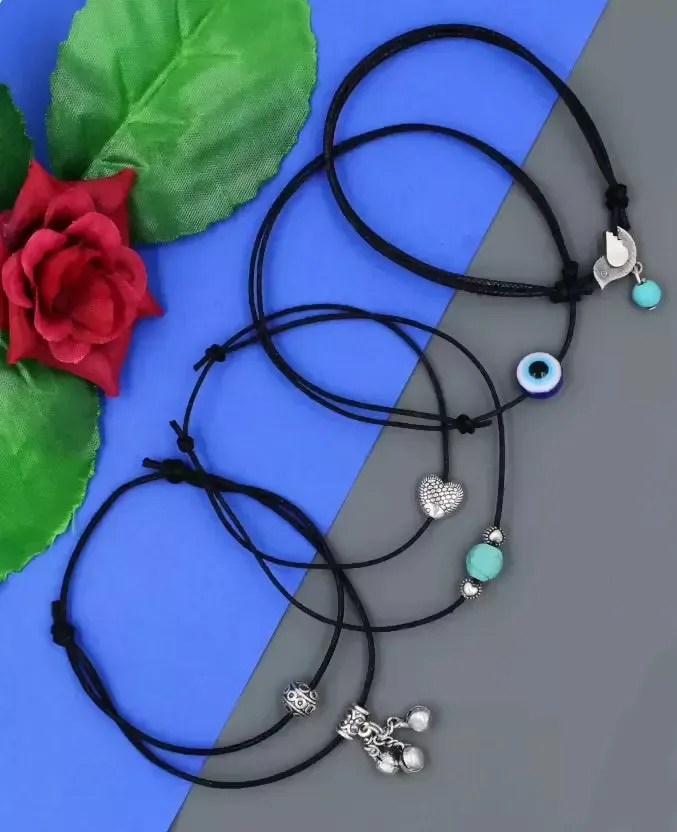 Gurjari Jewellers New Best Design SILVER LOOK Anklet with 4 diferent shape set 54 Cotton Dori Anklet (Pack of 4)