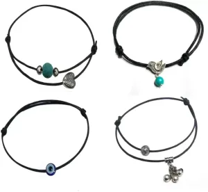 Gurjari Jewellers New Best Design SILVER LOOK Anklet with 4 diferent shape set 54 Cotton Dori Anklet (Pack of 4)