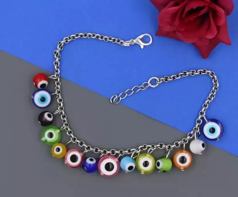 Gurjari Jewellers Silver Chain with Turquise   oxidised Beads Anklets for Girls Metal Anklet