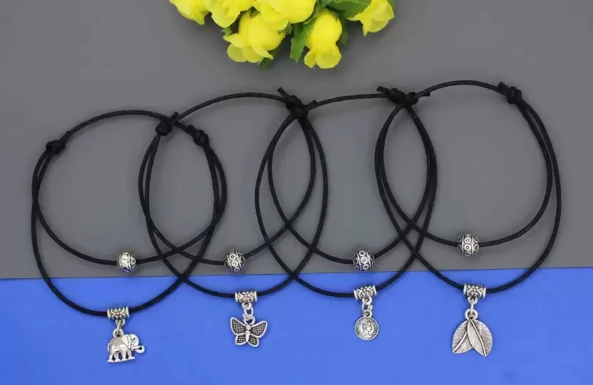 Gurjari Jewellers Two Layer Thread Anklet For Girls with Difernt charm Hanging Cotton Dori Anklet (Pack of 4)