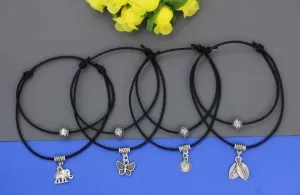 Gurjari Jewellers Two Layer Thread Anklet For Girls with Difernt charm Hanging Cotton Dori Anklet (Pack of 4)
